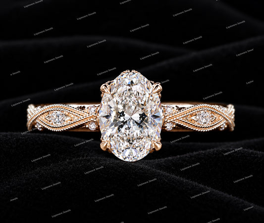 Luxury Oval Cut Vintage VVS Moissanite Diamond 925 Sterling Sliver Engagement Ring