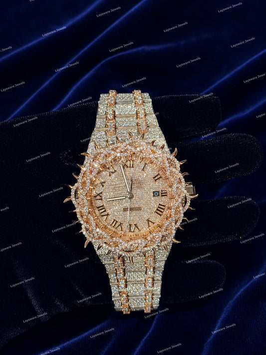 Custom Ice Drip Moissanite Diamond Throne Watch Snow White Luxury Fashion Look Hip Hop Watch