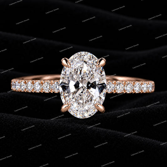 Oval Diamond Ring 925 Sliver Moissanite Diamond Engagement Ring Hidden Halo Ring