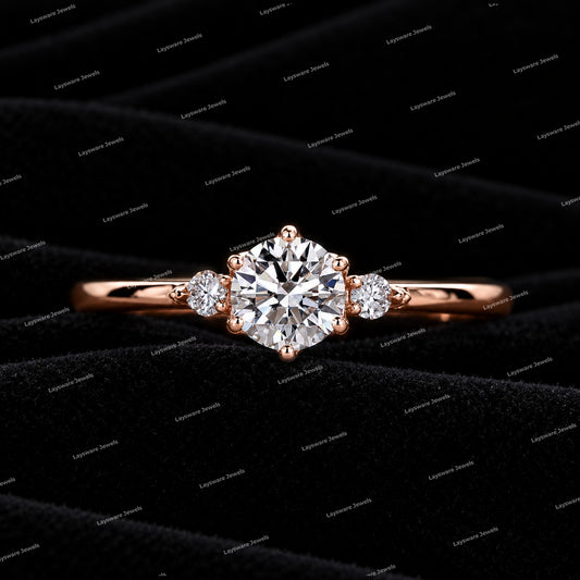 Custom Three Stone Round Cut VVS Moissanite Diamond Engagement Ring