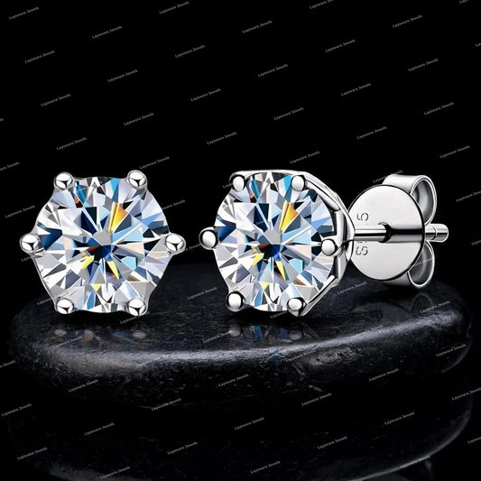 Jewelry 925 Sterling Silver Round Brilliant Cut Moissanite Stud Earrings Trendy