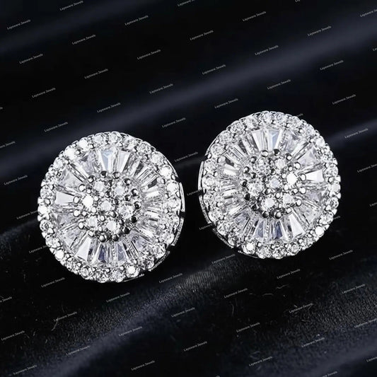 925 Sterling Silver Moissanite Diamond Gold Plated Fine Stud Earrings Screw Back Design