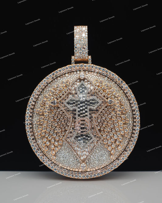 Premium 3D VVS Moissanite Brilliant Cut Gold Plated 925 Silver Hip Hop Charm Pendant