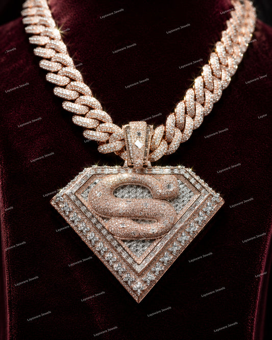 Luxury Custom Iced Shield S Shape VVS Moissanite Brilliant Cut IGI Certified 925 Sterling Silver Pendant