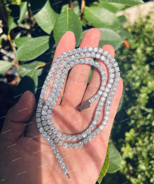 Hip Hop Luxury 925 Silver Brilliant Cut VVS Moissanite Tennis Chain Necklace