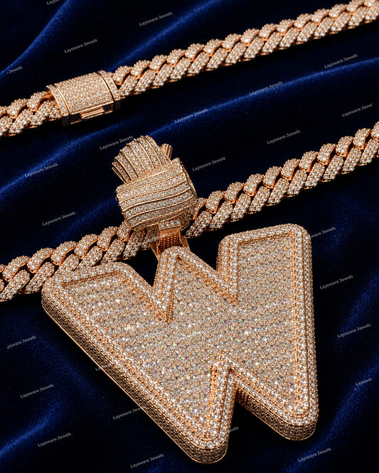 Personalized VVS Moissanite Name Letter Pendant Hip Hop Style Iced Out 925 Silver 3D Baguette Diamond Pendant