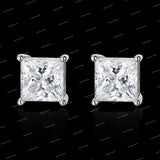 925 Sterling Silver With Moissanite Diamond Four-claw Setting Princess Cut Stud Earrings