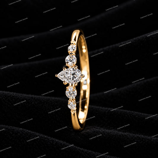 Personalized Pear Cut Shared Prong Setting 925 Sliver Moissanite Diamond Engagement Ring