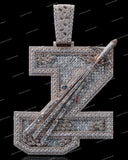 Iced Letter Z Pendant Jet Design Baguette Cut VVS Moissanite Diamond Pendant