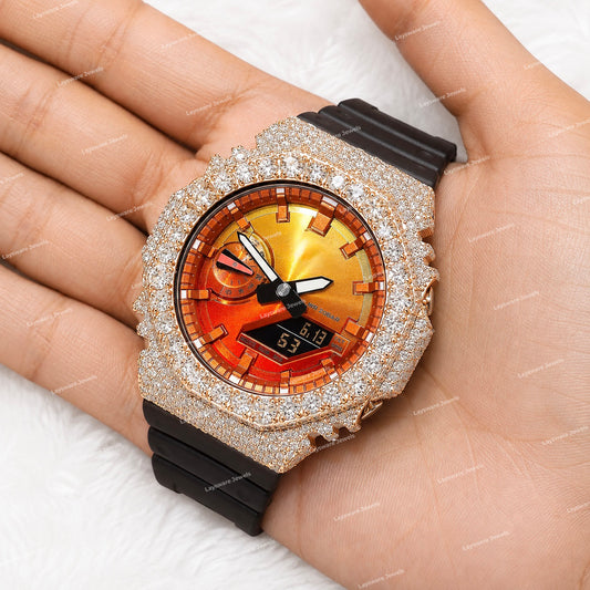 Premium Moissanite Watch With Textured Rubber Strap Luxury Fashion Timepiece For Everyday Style