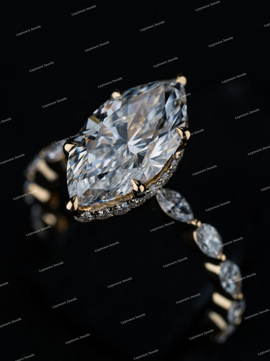 Luxury Marquise Cut Moissanite Diamond Ring Custom Design Engagement Wedding Ring