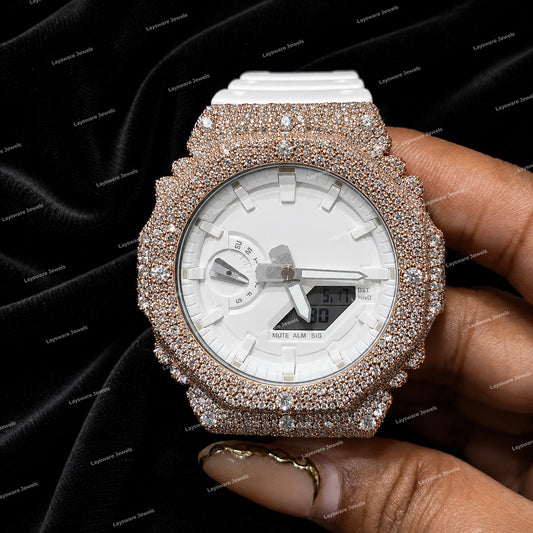 Mens Moissanite Diamond Watch With Rubber Strap Premium Luxury Look Bold Fashion Accessory