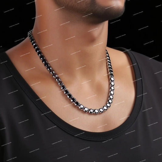 Pass Diamond Tester 925 Silver Black Moissanite Diamond Hip Hop Jewelry Iced Chain Necklace