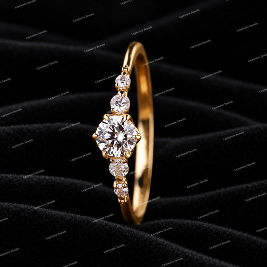 5 Stone Engagement Ring with 925 Sliver Round Cut Moissanite Diamonds