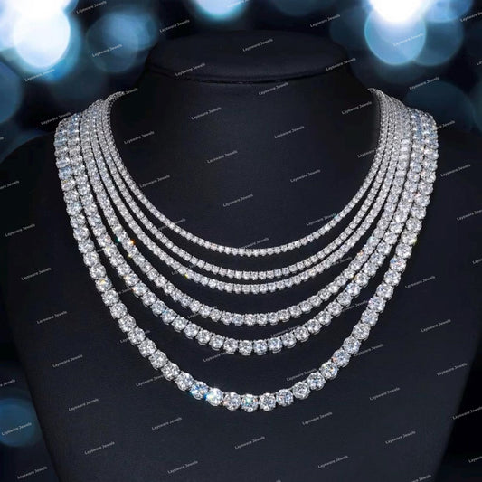 Tennis Chain with S925 Silver VVS Round Moissanite Diamond Hip Hop Nacklace
