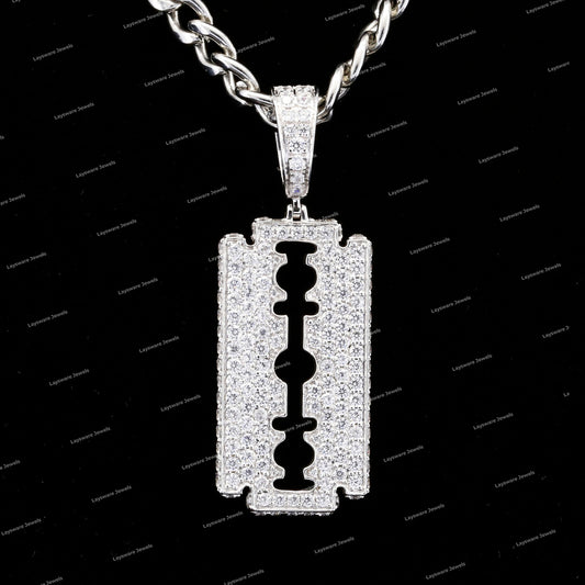Hip Hop Jewelry Trendy Moissanite Diamonds Double Edged Razor Blade Pendant For Men & Women