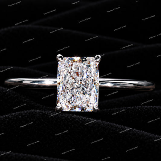 Radiant Cut Moissanite Diamond Solitaire Engagement Ring