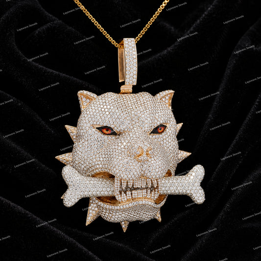 Hot Sale 925 Silver Moissanite Diamond Panther Pendant 3D Iced Out Animal Head Charm Pendant