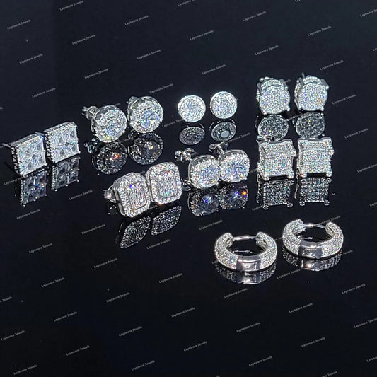 Full White Moissanite Round Brilliant Cut Stud Earrings 925 Sterling Silver