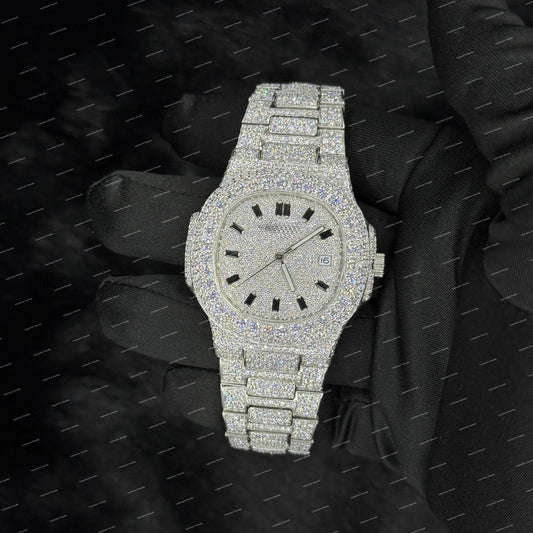 41MM Fully White Tone Iced Out VVS Moissanite Diamond Hip Hop Watch for Men