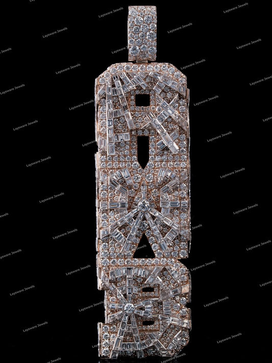 Personalized Luxury Hip Hop Baguette Cut VVS Moissanite Letter 925 Sterling Silver Pendant