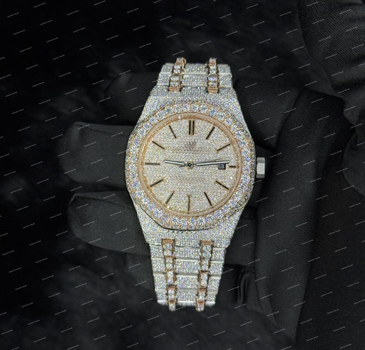 Fully Bust Down Moissanite Diamond Studded Moissanite Watch