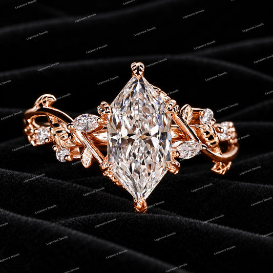 Custom Nature Inspired VVS Dutch Marquise Moissanite Diamond Engagement Ring Women Side Stone Ring Jewelry