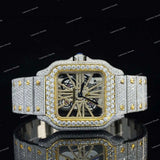 Skeleton Iced Out VVS Moissanite Diamond Stainless Steel Watch For Unisex Wear