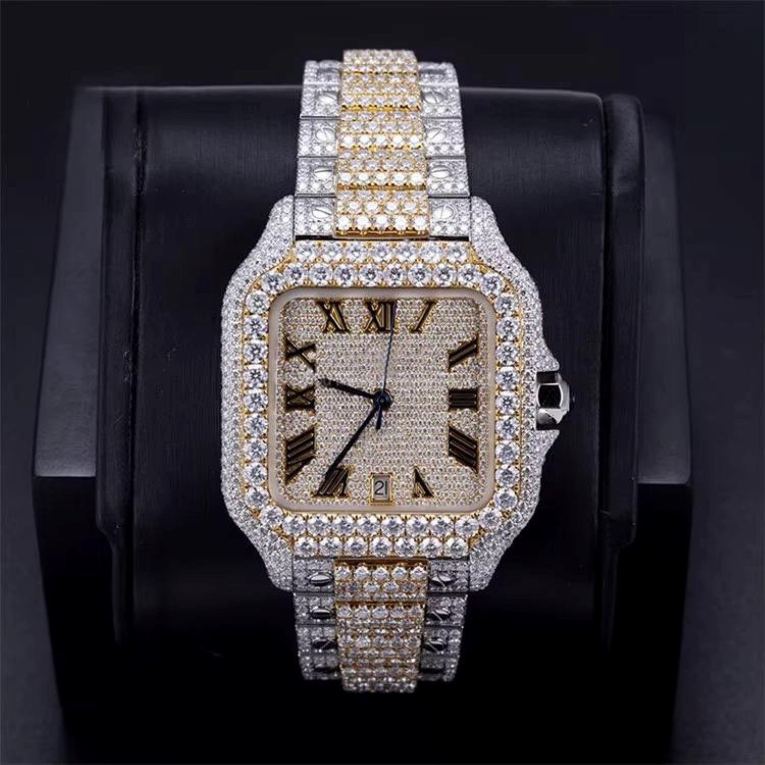Iced Out Stainless Steel with Roman Dial Diamond Watch