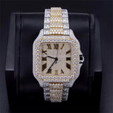 Iced Out Stainless Steel with Roman Dial Diamond Watch
