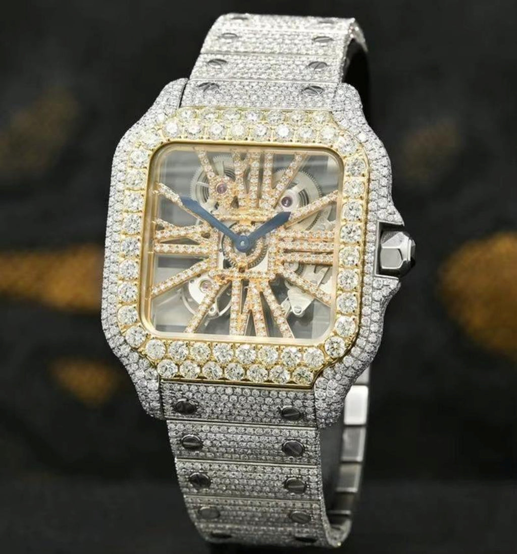 Iced Out Cartier Stainless Steel VVS Moissanite Diamond Watch