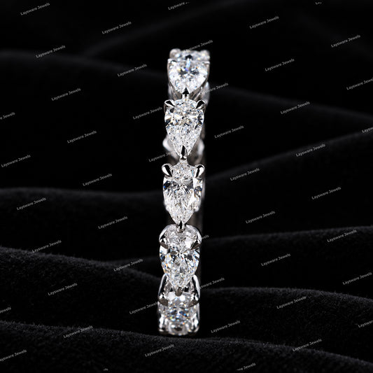 Luxurious Pear Shaped Moissanite Diamond 925 Sliver Eternity Band Diamond Wedding Band