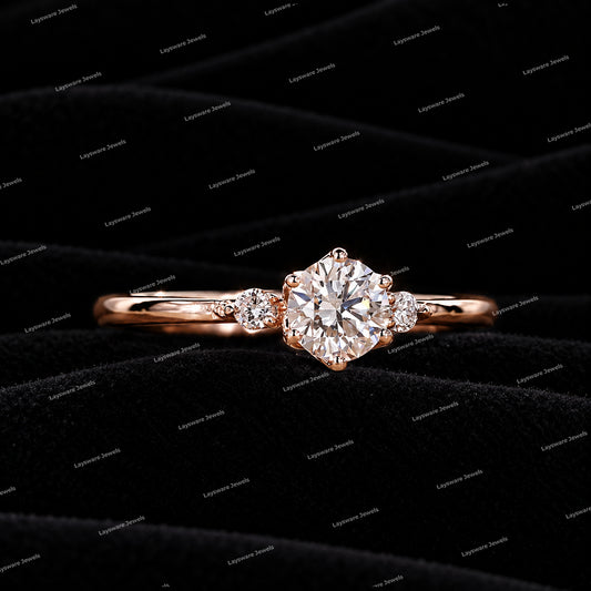 Custom Three Stone Round Cut VVS Moissanite Diamond Engagement Ring