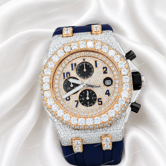 Premium Moissanite Diamond Style Watch With Rubber Strap Bold Luxury Accessory For Men