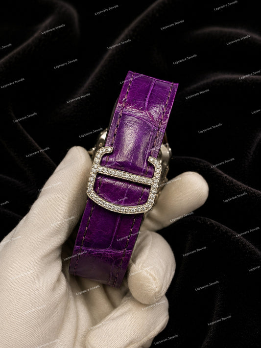 Custom Full Iced Moissanite Diamond Watch With Purple Leather Strap Snow White Luxury Look