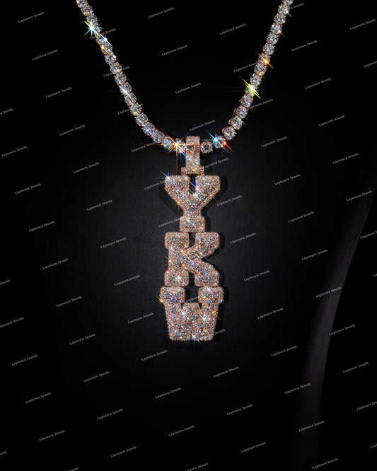 Luxury VVS Moissanite Diamond S925 Sliver Iced Out 3D Pendant Custom Pass Diamond Tester Name Letter Pendant