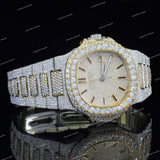 Luxury Iced Glass Dial Watch with Brilliant Moissanite Diamond and Two-Tone Watch