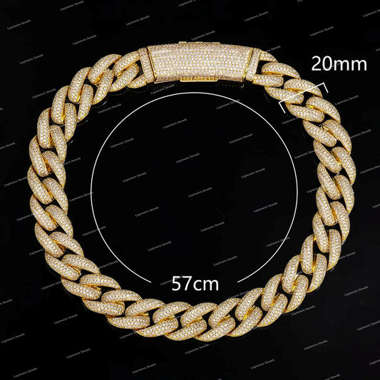 Fashion Moissanite 10mm Baguette Cut Claw Setting Trendy 925 Silver Statement Hip Hop Necklace