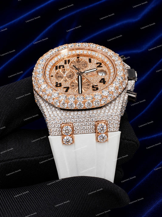 Snow White Iced Moissanite Watch With Rubber Strap Custom Premium Luxury Hip Hop Fashion