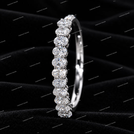 Personalized Half Eternity Oval Moissanite Diamond 925 Sliver Wedding Band