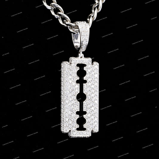 Hip Hop Jewelry Trendy Moissanite Diamonds Double Edged Razor Blade Pendant For Men & Women