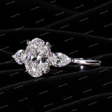 Oval VVS Moissanite Diamond Engagement Ring Three Stone Luxury Diamond Ring