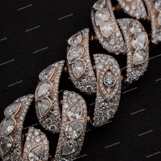 Heavy Custom New Design 925 Silver Rose Gold Moissanite Diamond Cuban Link Chain Eye Design