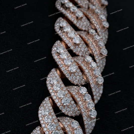 Premium Moissanite Luxury Hip Hop S925 Sterling Silver 3 Row Cuban Link Chain Necklace
