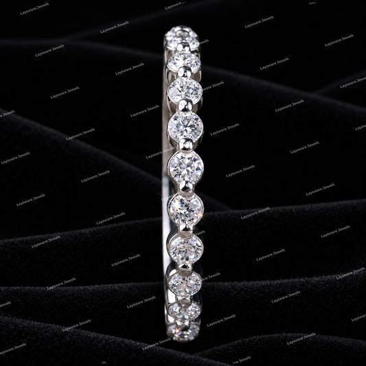 Round Moissanite Diamond 925 Sliver Floating Bubble Half Eternity Band Stackable Wedding Band