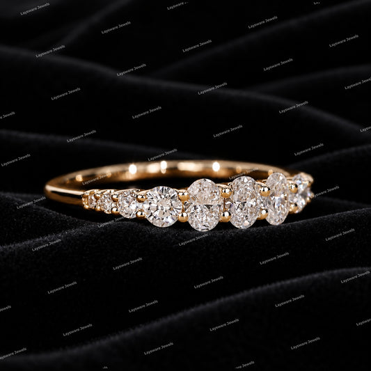 Premium Finish Oval Moissanite Diamond Wedding Band Half Eternity Band For Unisex
