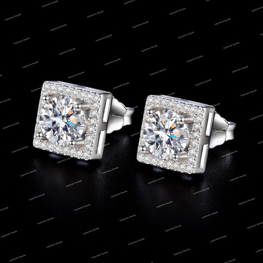 S925 Sterling Silver Hip Hop Rose Gold Plated Brilliant Cut Claw Moissanite Earrings