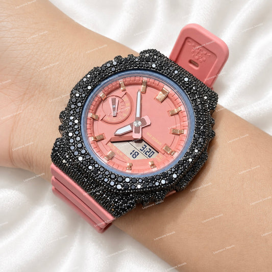 Bold Premium Black Moissanite Diamond Style Watch With Rubber Strap Statement Luxury Timepiece