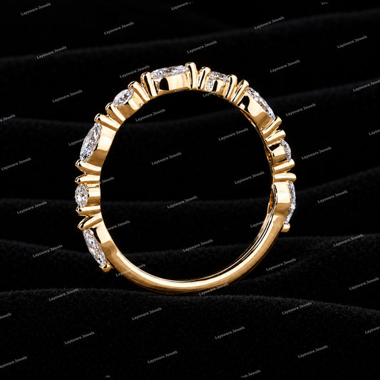 Marquise And Round Cut Moissanite Diamond Band In Half Eternity Band