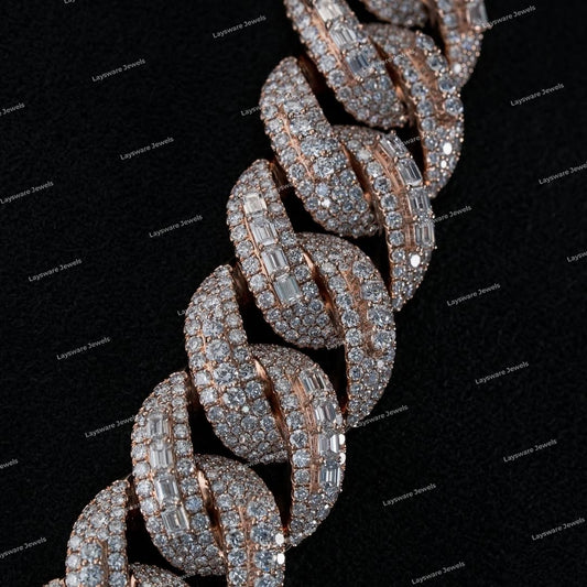 Heavy Cuban Link Necklace Silver Iced Out Moissanite Diamond Style hip Hop Chain For Men